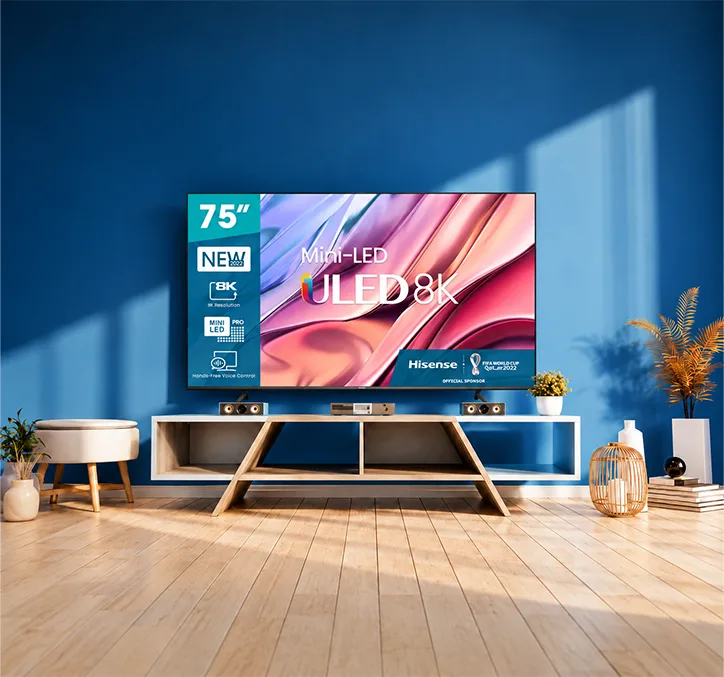 Modern luxury living room featuring large TV screen